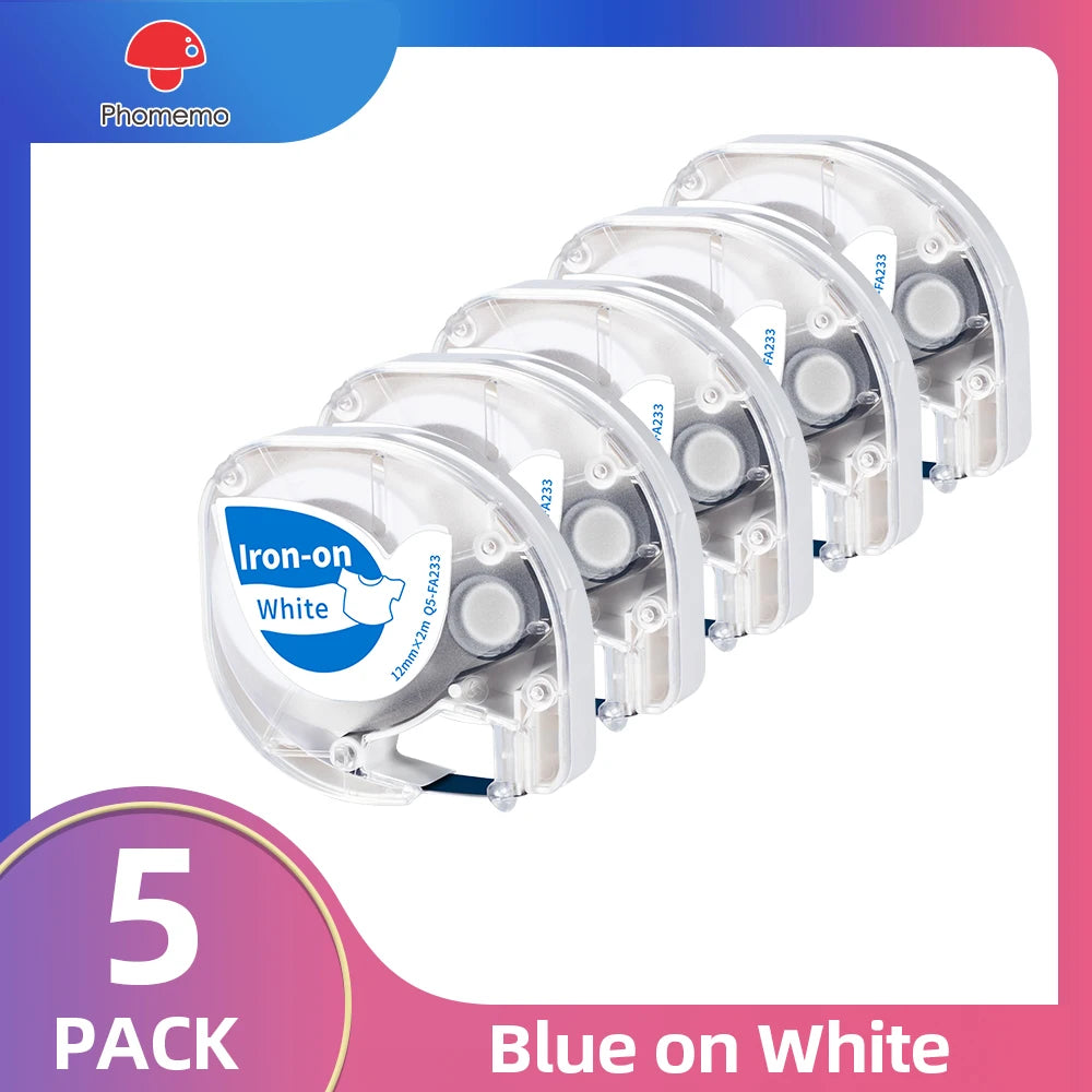 Iron-On Fabric Label Tape 3/5 Pack – Dymo LetraTag & Phomemo P12 Label Maker Tape Richie's 5-Blue on White