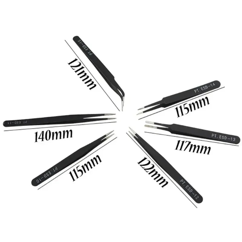 6pcs Antistatic Stainless Steel Tweezers – Precision Lash Grafting Set Eyelash Tweezers Set Richie's
