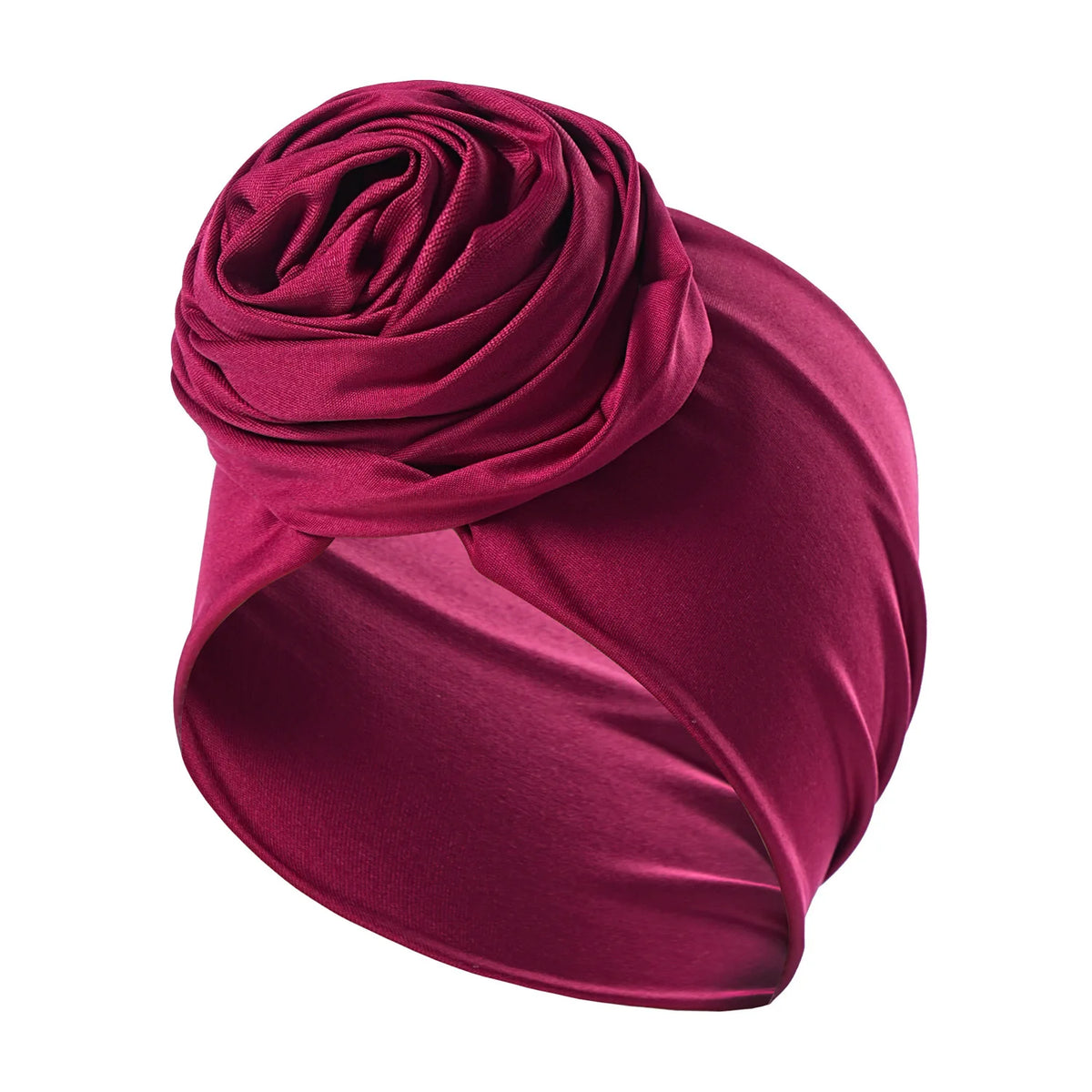 Women's Turban Head Wrap Hijab Cap with 3D Rose Flower Turban Head Wrap Richie's wine red