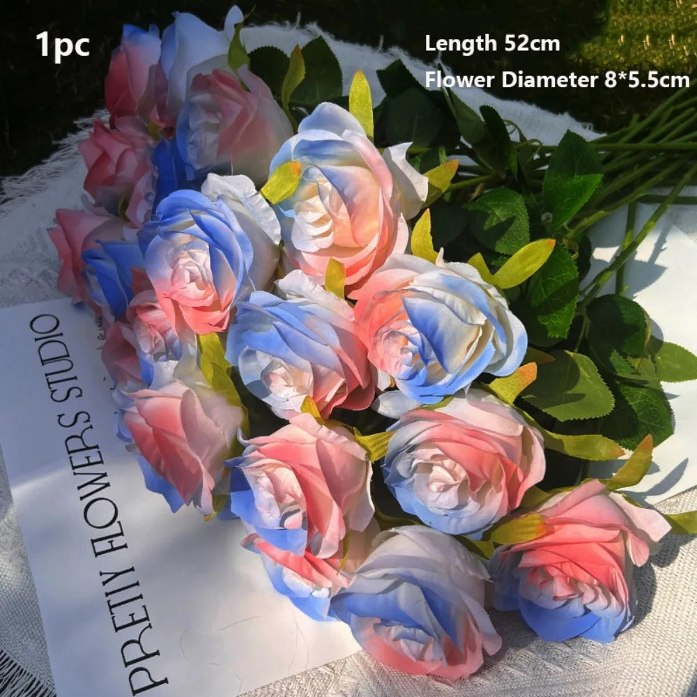 Silk Artificial Rose – 8 Colors for Party & Home Decor Artificial Silk Flowers Richie's Pink-Blue