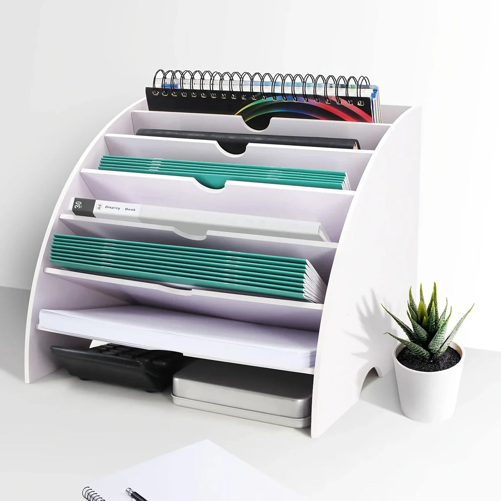 7-Tier Desktop File Organizer | White Vertical Document Rack Desktop File Organizer Richie's Default Title