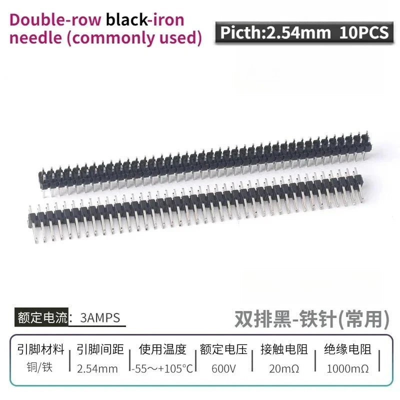 10PCS Color Gilded Pin Headers 2.54mm Single & Double Row Set PCB Pin Headers Richie's Black Iron2 10PCS