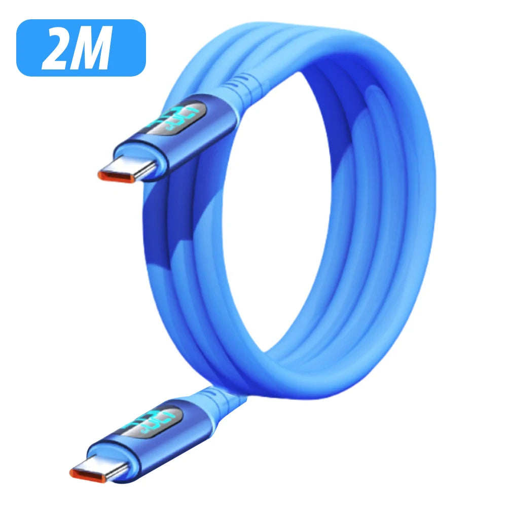 FUCHU 120W USB-C Fast Charging Cable with Digital Display | 1m/2m USB-C Charging Cable Richie's Blue-2M