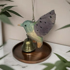 Hand-Carved Hummingbird Wood Figurine with Bell Wind Chime Wood Bird Figurine Richie's Purple