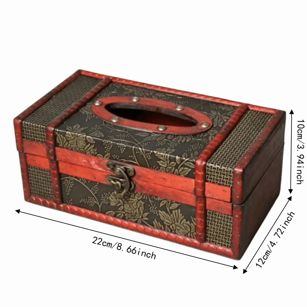 Vintage Wooden Tissue Box Holder – Antique Red Brown Finish Tissue Box Holder Richie's