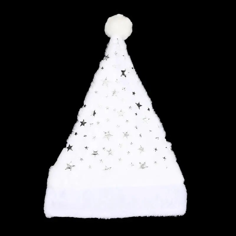 White Plush Santa Hat Gold Silver Sequin Snowflake Christmas Cap Christmas Santa Hat Richie's Silver Star One Size