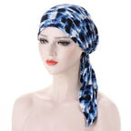 Women's Printed Pre-Tied Turban Cap Hijab Headscarf Bandana Turban Headscarf Cap Richie's blue leopard print