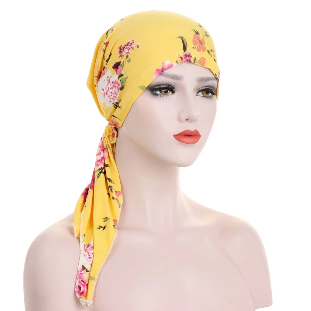 Women's Printed Pre-Tied Turban Cap Hijab Headscarf Bandana
