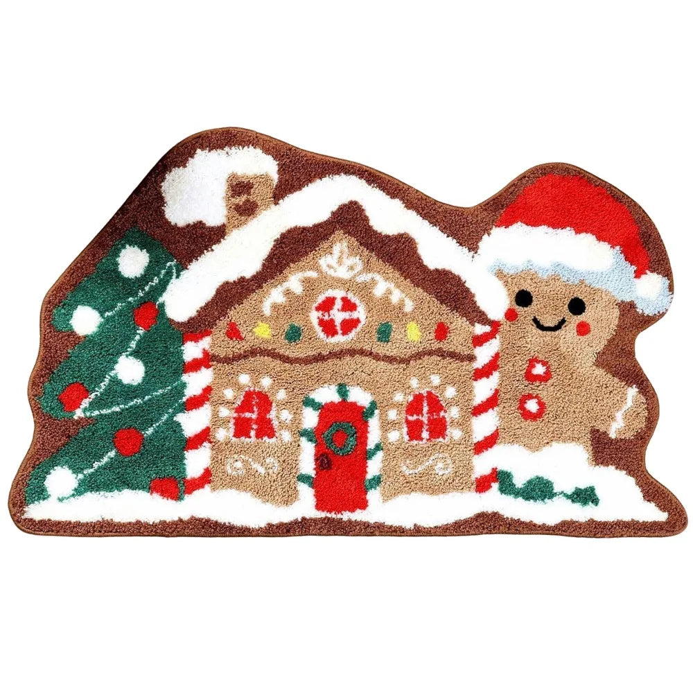 Santa Claus Christmas Door Mat – Non-Slip Plush Holiday Rug Holiday Floor Mat Richie's 60-90cm Gingerbread man