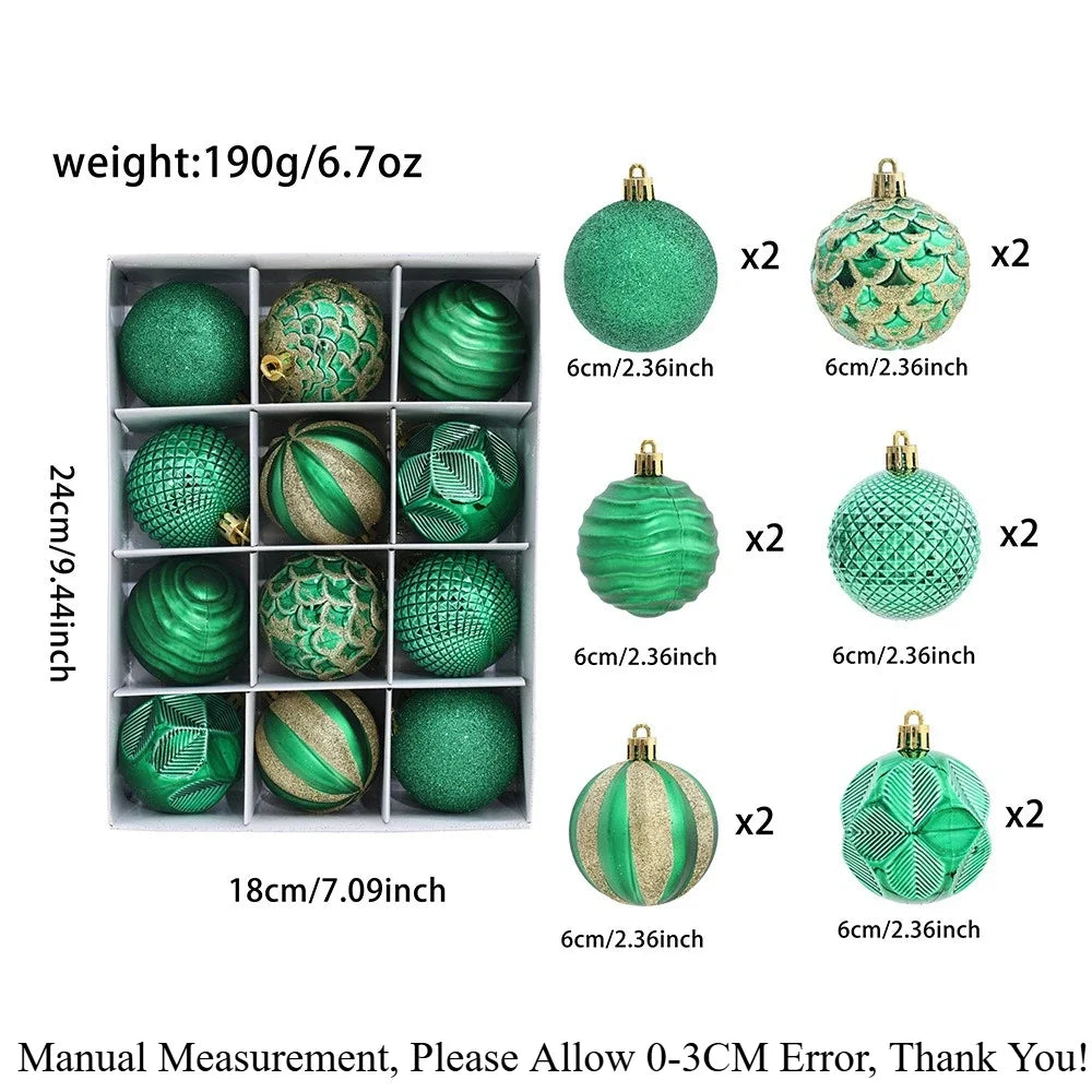 12 Pcs Christmas Ball Ornaments Set – Xmas Tree Décor Gift Christmas Ornament Set Richie's Green 1 Set