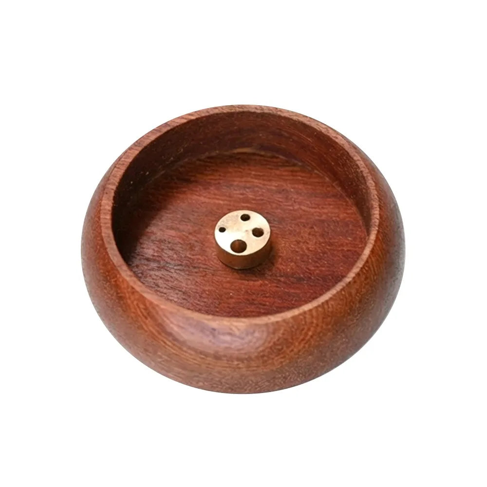 Wooden Incense Holder Bowl Heart Sutra Carved Mini Censer Incense Holder Richie's glossy-brown