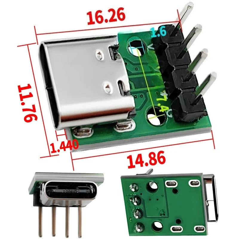 USB 3.1 Type-C 16-Pin PCB Test Adapter Connector Socket USB-C PCB Adapter Richie's B 5Pcs