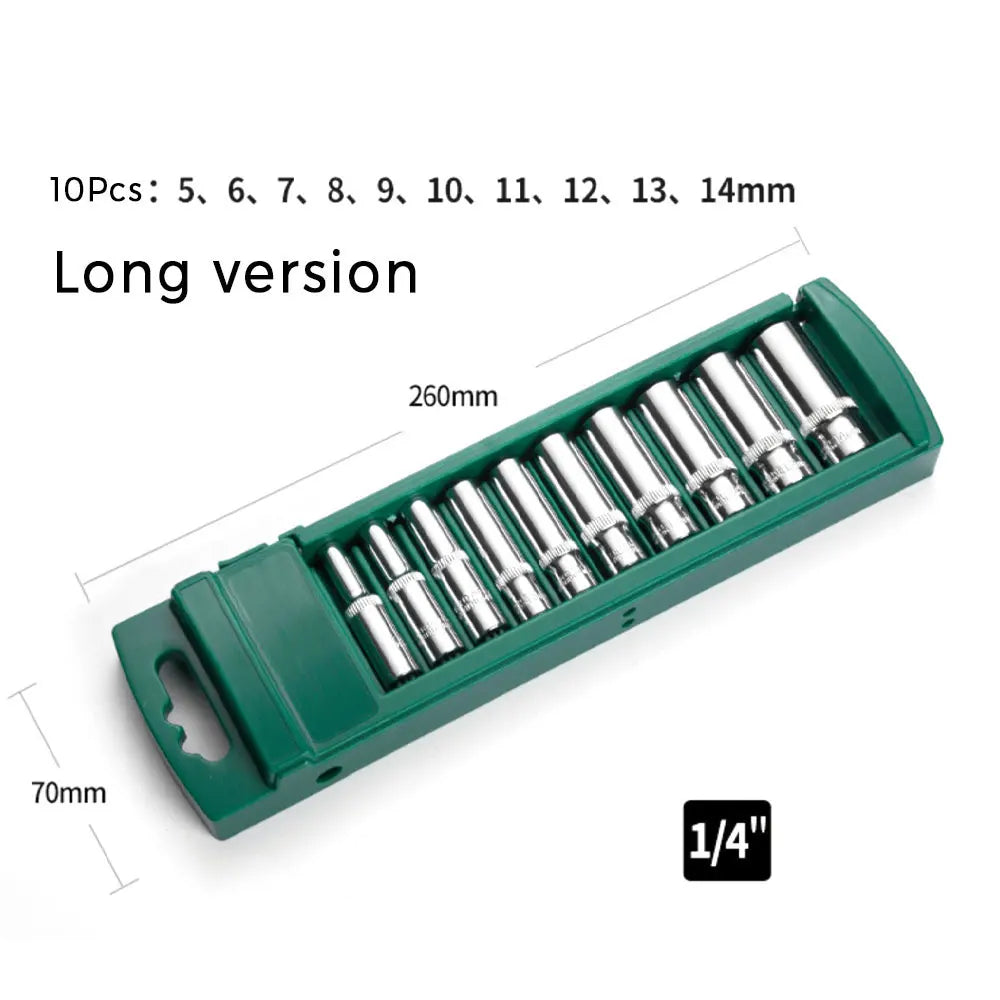 Hex Socket Wrench Set 1/4 3/8 1/2" Ratchet Deep Nut Driver Kit Socket Wrench Set Richie's long 10pcs 6.35mm