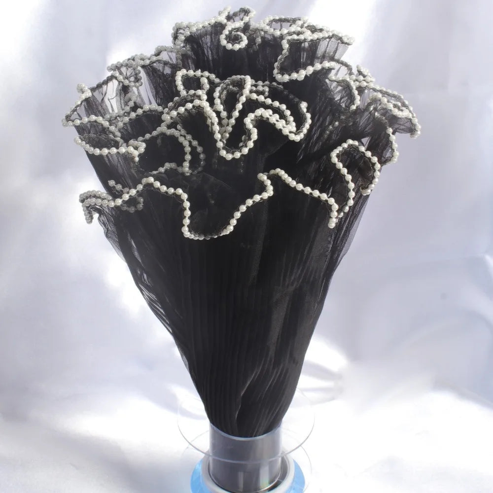 Pearl Wave Lace Mesh Flower Bouquet Wrapping 28cm x 4 Yards Florist Wrapping Mesh Richie's Black one size