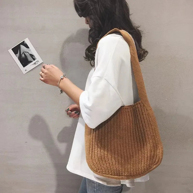 Women's Large Knit Tote Bag – Shoulder & Crossbody Handbag Women's Tote Bag Richie's light yellow