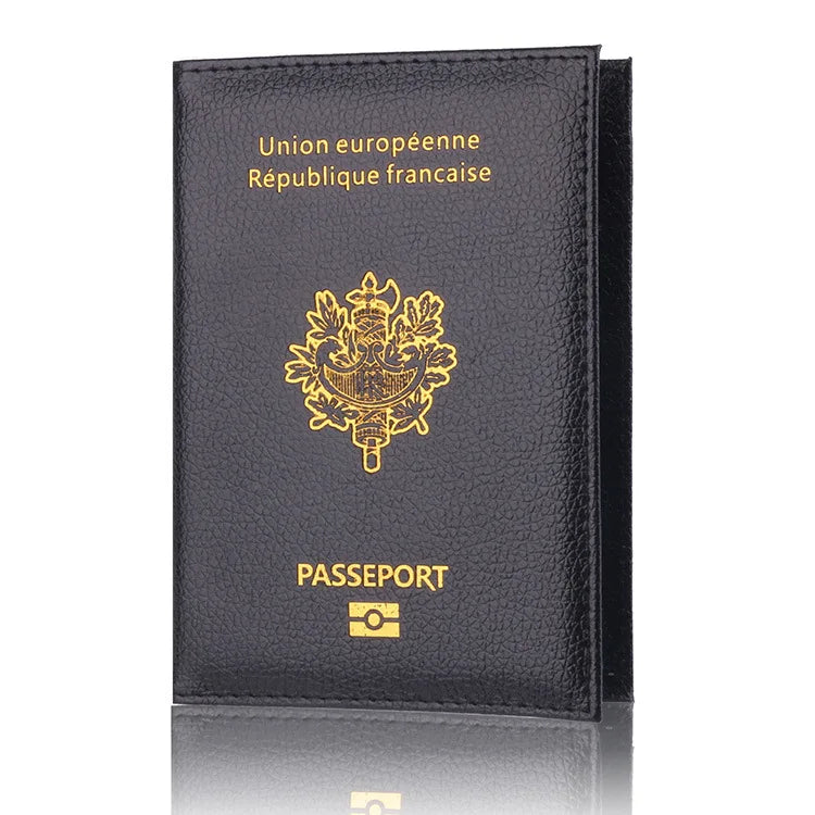 France Passport Cover PU Leather Travel Wallet Card Holder Passport Travel Wallet Richie's black