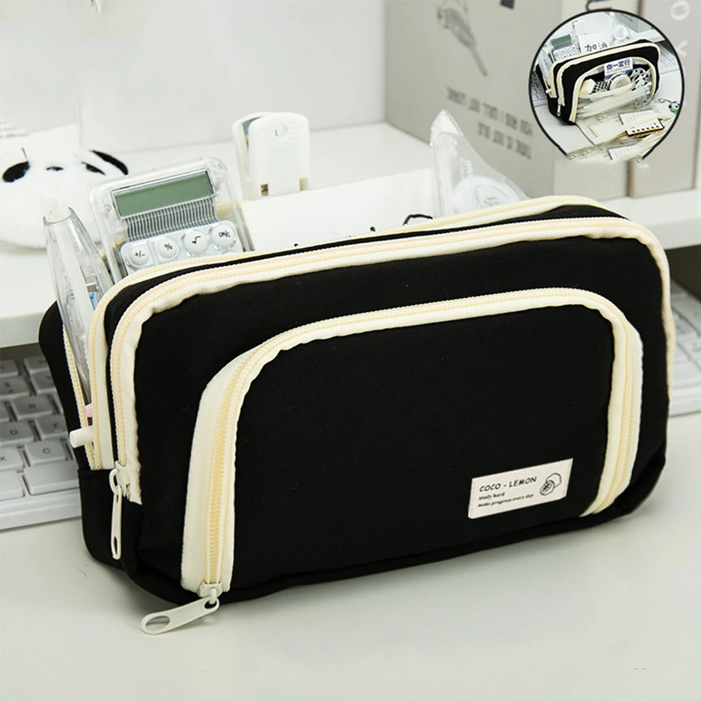 Multi-Layer Canvas Pencil Case – Large Capacity Pen Pouch Canvas Pencil Case Richie's