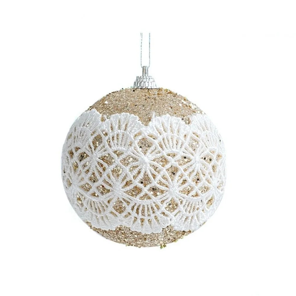 8cm Lace Foam Christmas Ball Ornament | Xmas Tree Pendant Christmas Ornament Richie's Champagne