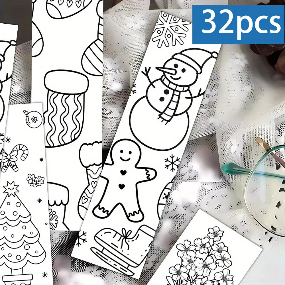 32pcs Christmas Cartoon Bookmarks Minimalist Line Art DIY Set Christmas Bookmarks Richie's