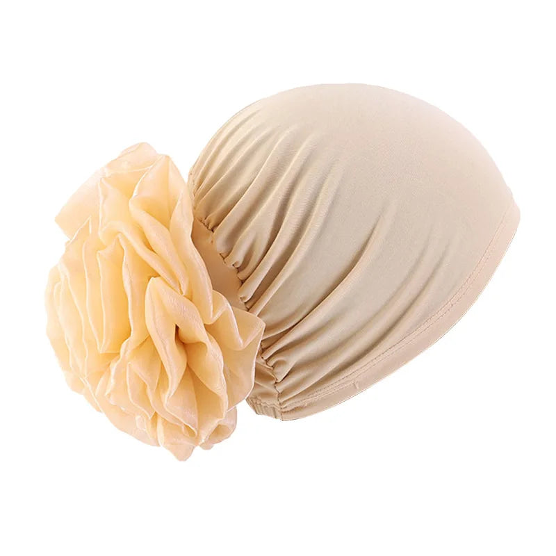 Women's Elastic Turban Cap Flower Hijab Headscarf Beanie Turban Head Wrap Richie's khaki