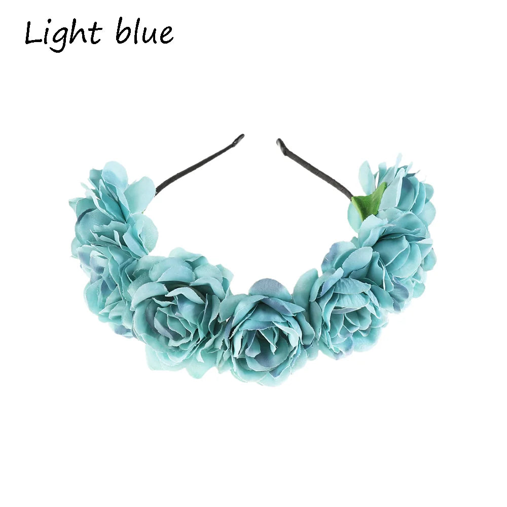 Women Flower Headband Boho Floral Head Hoop Wedding Party Floral Headband Richie's Light blue