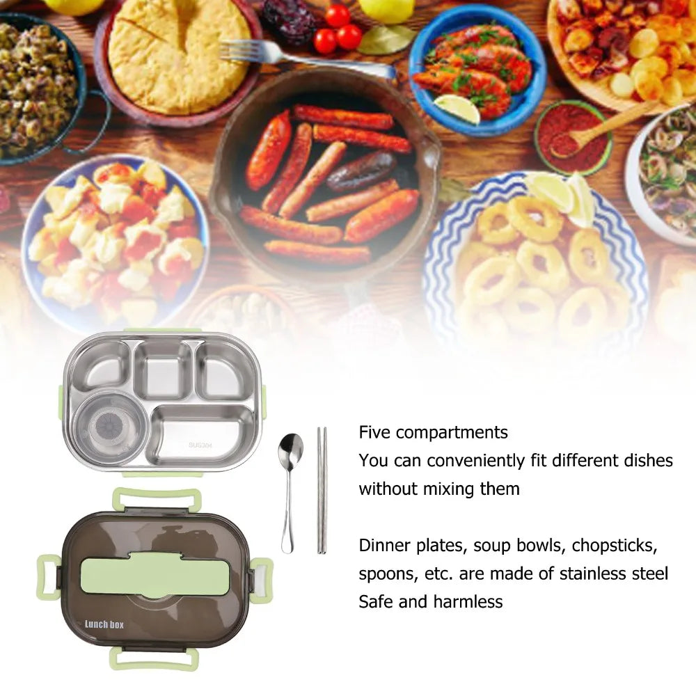 304 Stainless Steel 5-Compartment Lunch Box 2000ml | Travel Stainless Steel Lunch Box Richie's