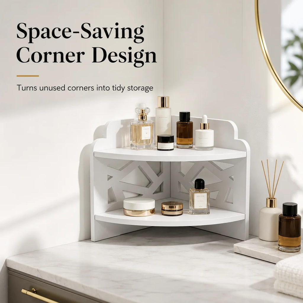 2-Tier White Corner Shelf – Bathroom Countertop Organizer Corner Storage Shelf Richie's Default Title