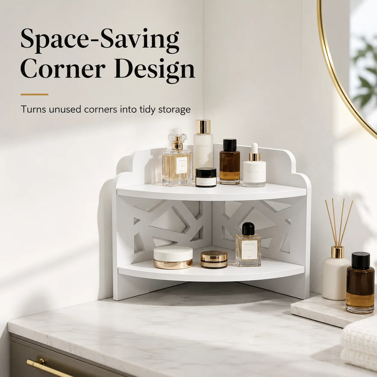 2-Tier White Corner Shelf – Bathroom Countertop Organizer Corner Storage Shelf Richie's Default Title
