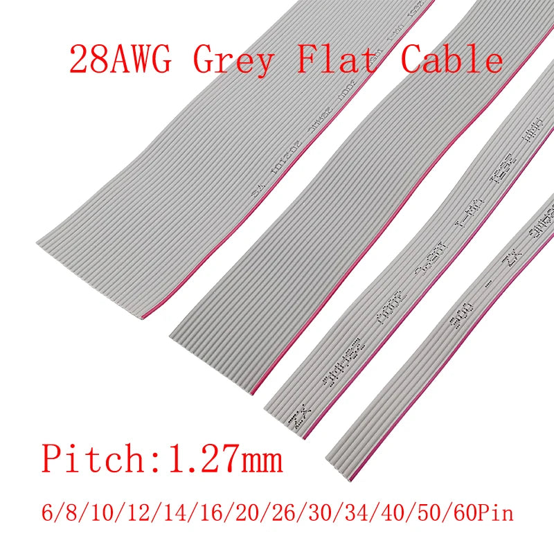 1.27mm Pitch Grey Flat Ribbon Cable 28AWG 6–60 Pin IDC 1M Flat Ribbon Cable Richie's 26Pin 1Meter
