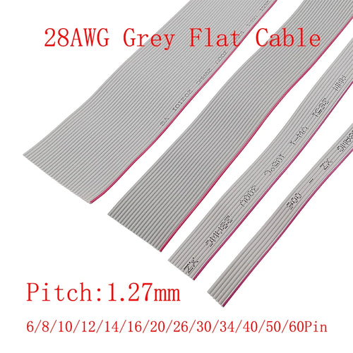 1.27mm Pitch Grey Flat Ribbon Cable 28AWG 6–60 Pin IDC 1M Flat Ribbon Cable Richie's 26Pin 1Meter