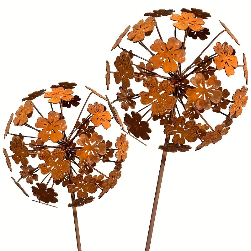 Vintage 3D Dandelion Garden Sculpture Set – Metal Flower Stakes Garden Sculpture Richie's