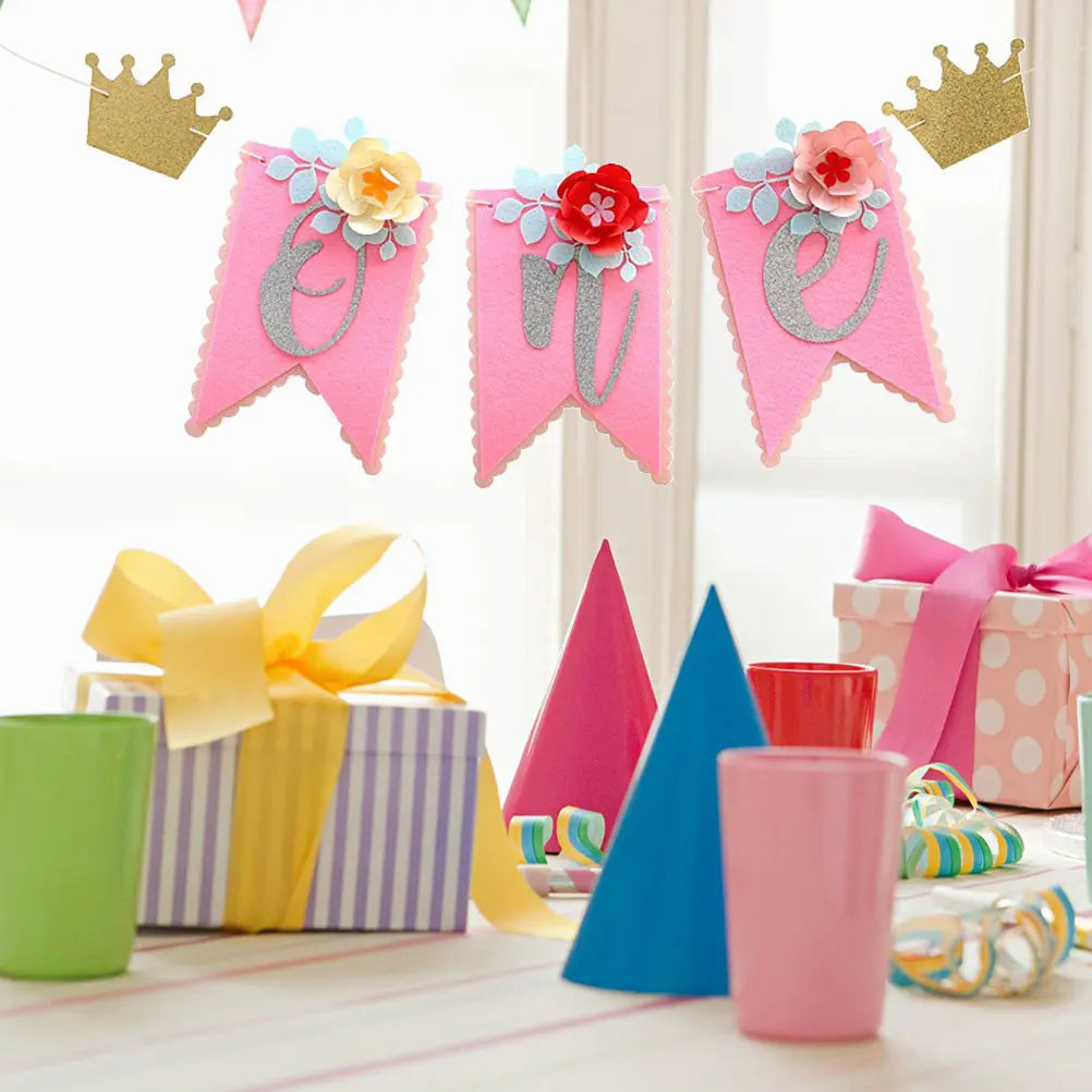 Baby Girl 1st Birthday High Chair Banner – Floral Rustic Decor Party Banner Decoration Richie's