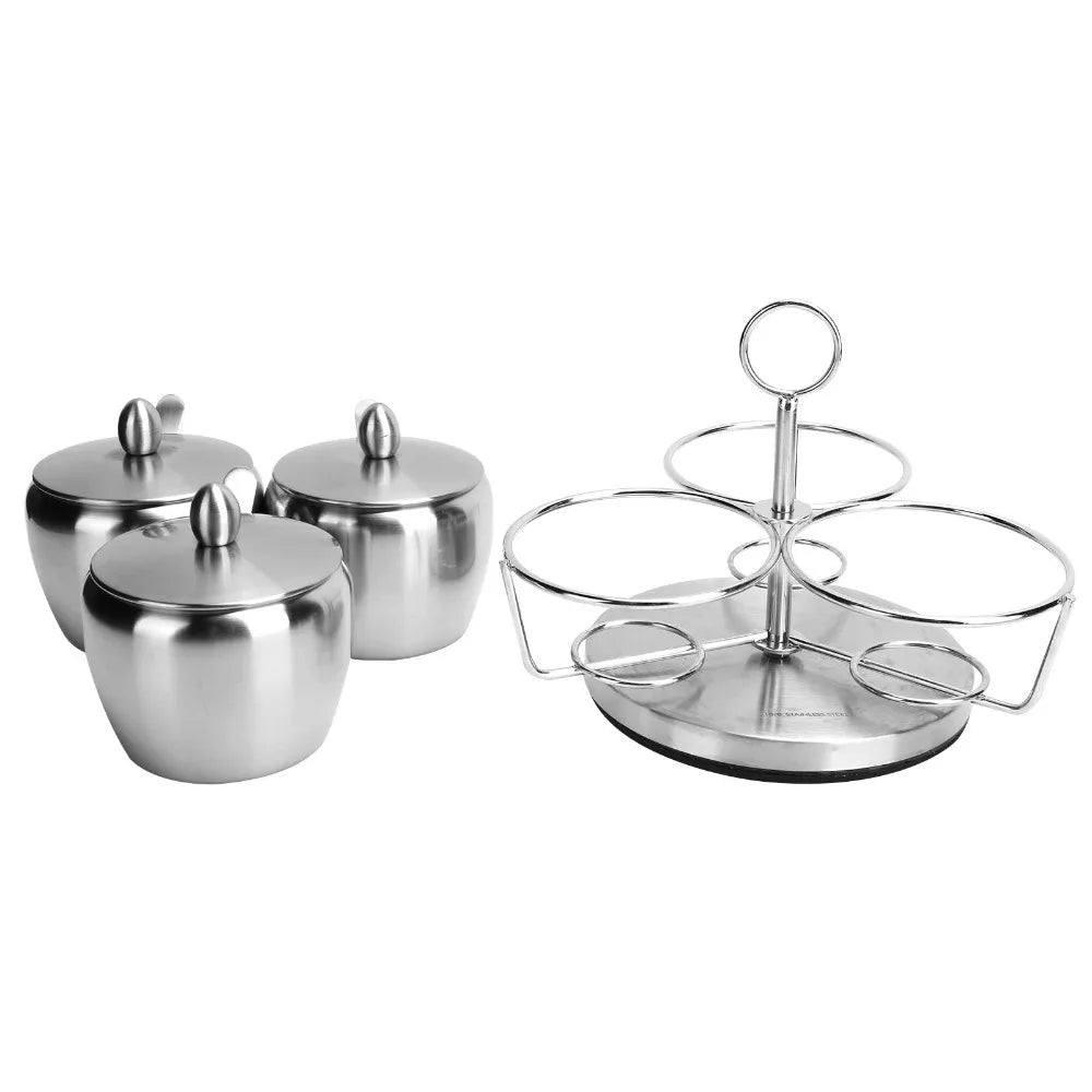 304 Stainless Steel Seasoning Pot Set | Rotating Rack & Spoons Seasoning Pot Set Richie's Silver