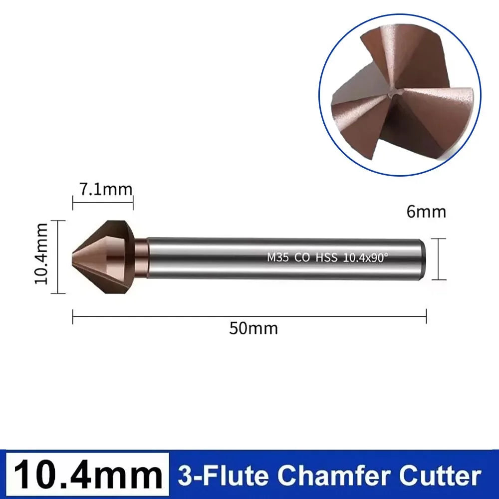 M35 Cobalt Countersink Drill Bit 3 Flutes 90° 6.3–40mm HSS Countersink Drill Bit Richie's 10.4mm