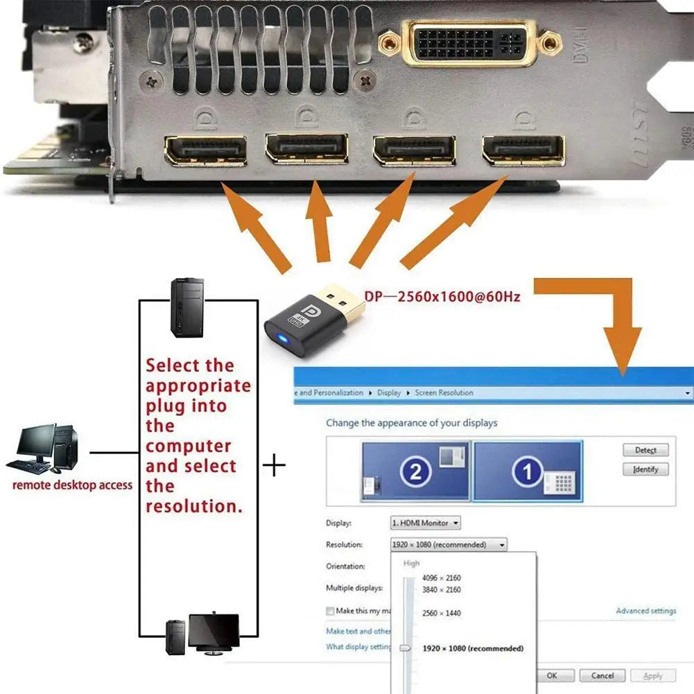 DisplayPort Dummy Plug Headless Display Adapter for GPU Display Adapter Richie's