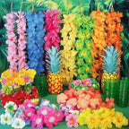 70 Pcs Hawaiian Luau Leis Set – Hibiscus Flowers & Tropical Leaves Party Decoration Set Richie's