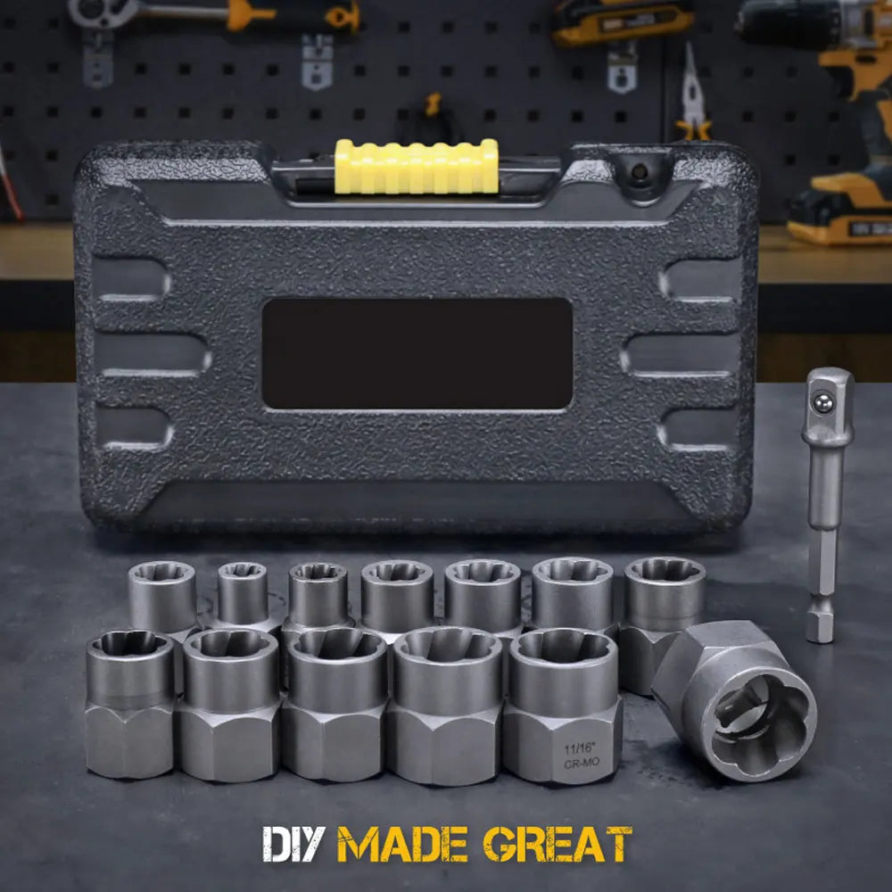 14-Piece Impact Bolt & Nut Remover Set – Cr-Mo Steel Extractor Bolt Extractor Set Richie's