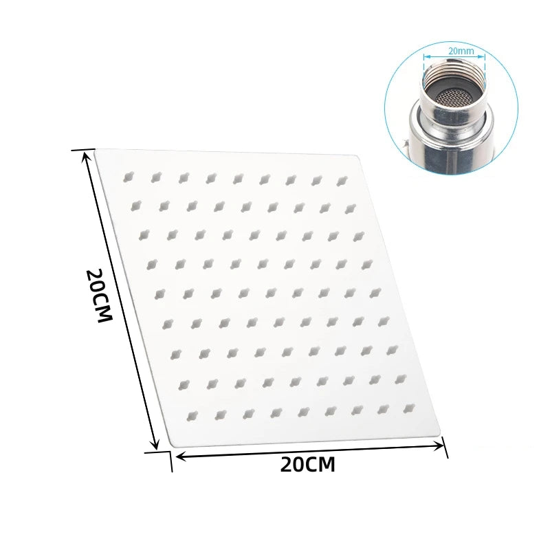 8-Inch Square Stainless Steel Rainfall Shower Head | Ultra-Thin Rainfall Shower Head Richie's Square Silver 8 inch