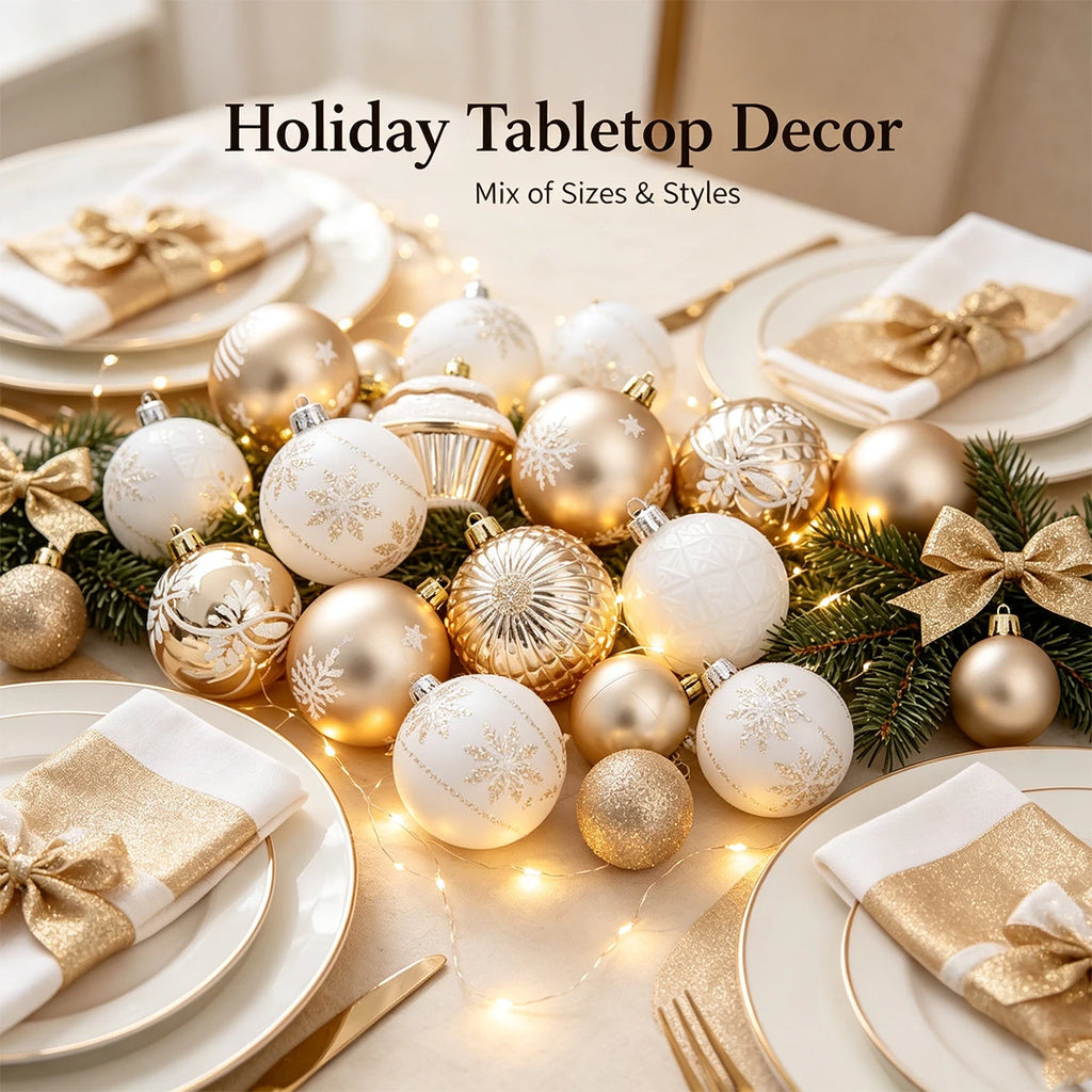42Pcs Shatterproof Christmas Ornaments – Champagne Gold & White Christmas Ornament Set Richie's
