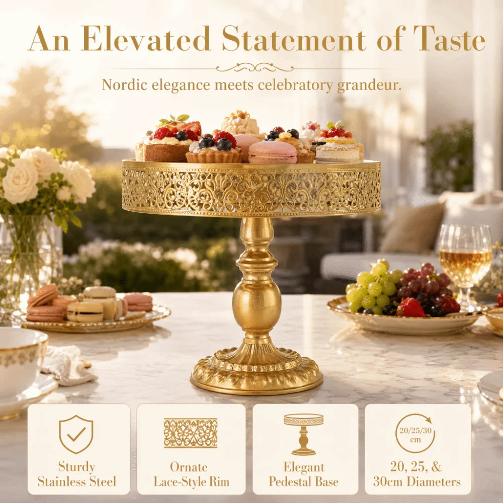 Stainless Steel Lace Dessert Stand – Gold Cake Display Tray Cake Dessert Stand Richie's