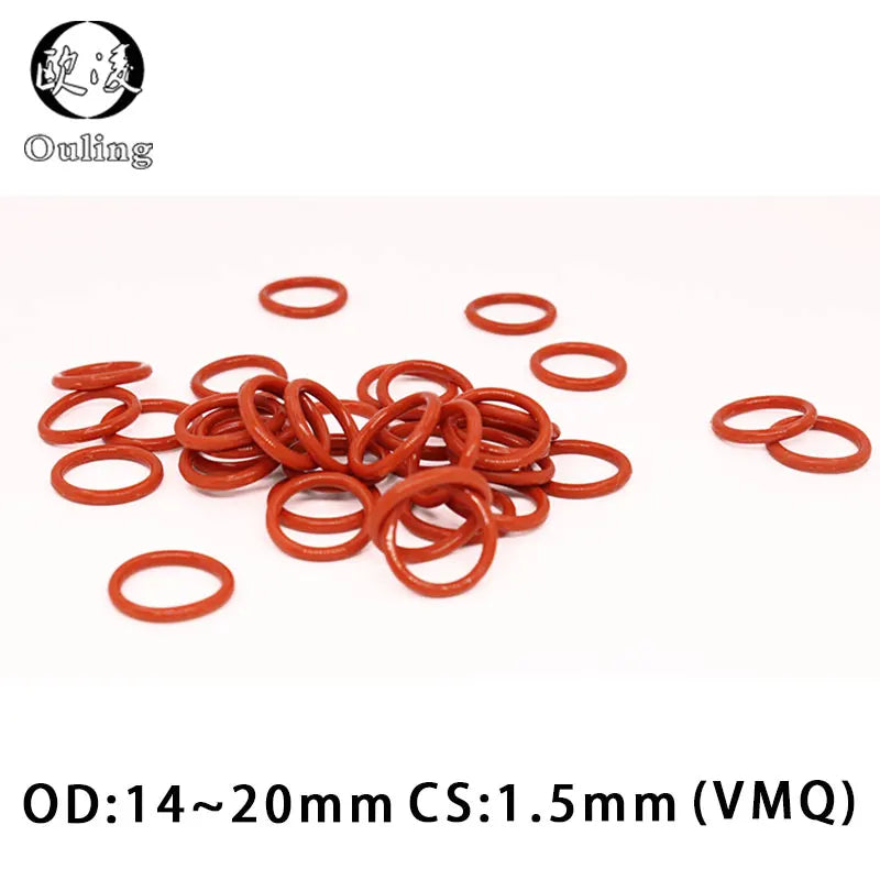 50PCS Red VMQ Silicone O-Rings CS1.5mm OD13.5–20mm Gasket Seals Silicone O-Ring Gaskets Richie's