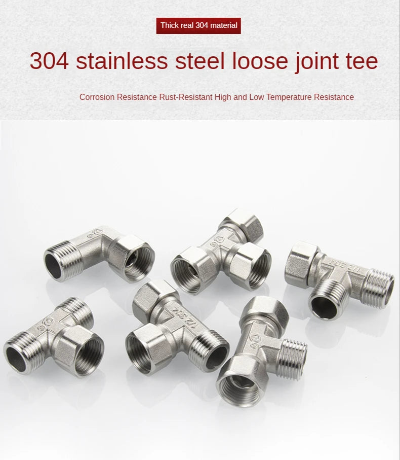304 Stainless Steel Tee Swivel Pipe Fitting & Water Splitter 1/2" Pipe Tee Fitting Richie's