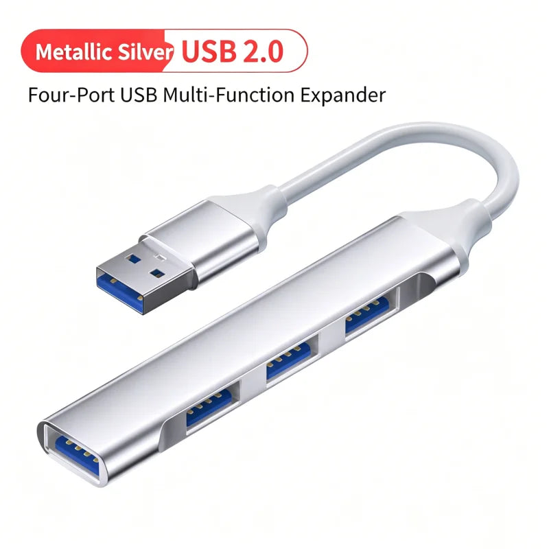 FUCHU 4-in-1 USB 2.0 Hub – USB-C & USB-A, 4 Ports USB Hub Richie's Silver USB A