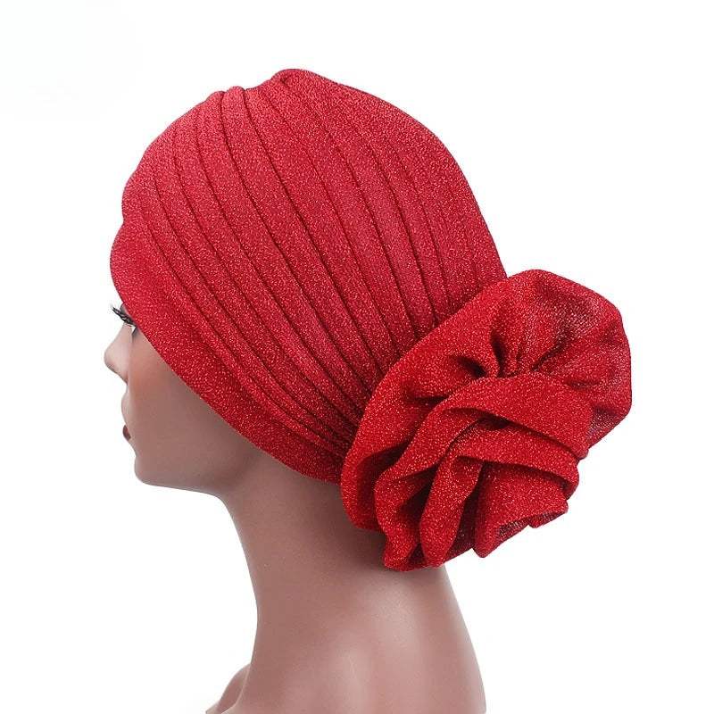 Women Pleated Flower Turban Hat Stretch Hijab Cap Head Wrap Turban Hijab Cap Richie's
