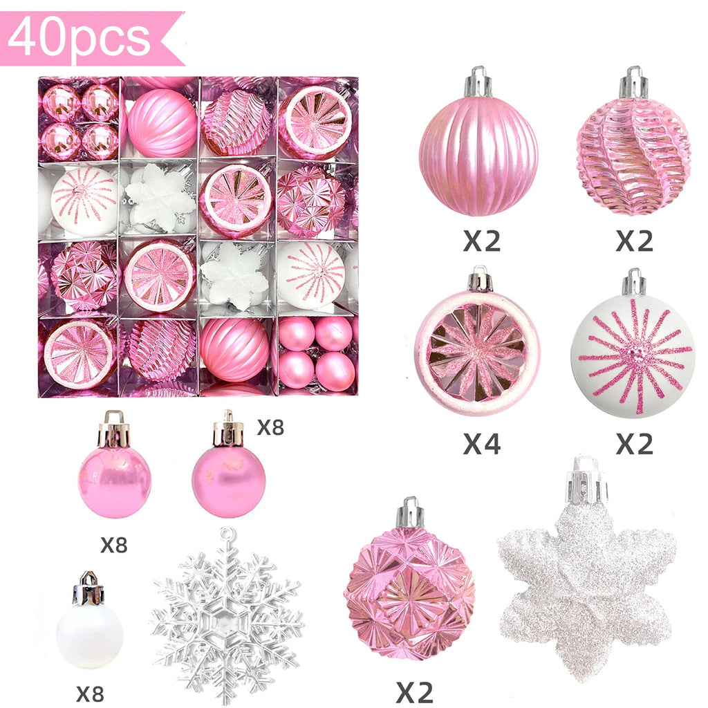 45-Piece Pink & White Christmas Tree Hanging Ornaments Set Christmas Tree Ornaments Richie's