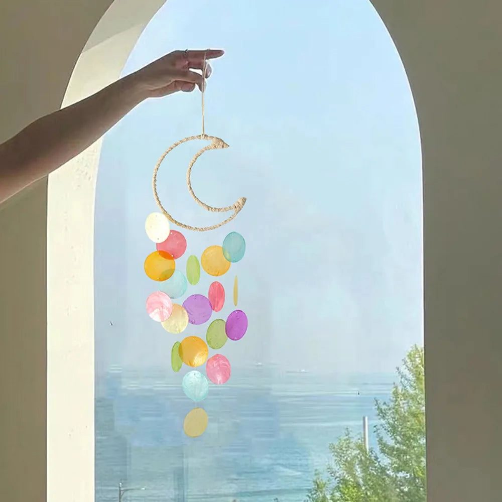 Natural Shell Wind Chimes Moon Pendant Dream Catcher Decor Shell Wind Chime Richie's multicolor