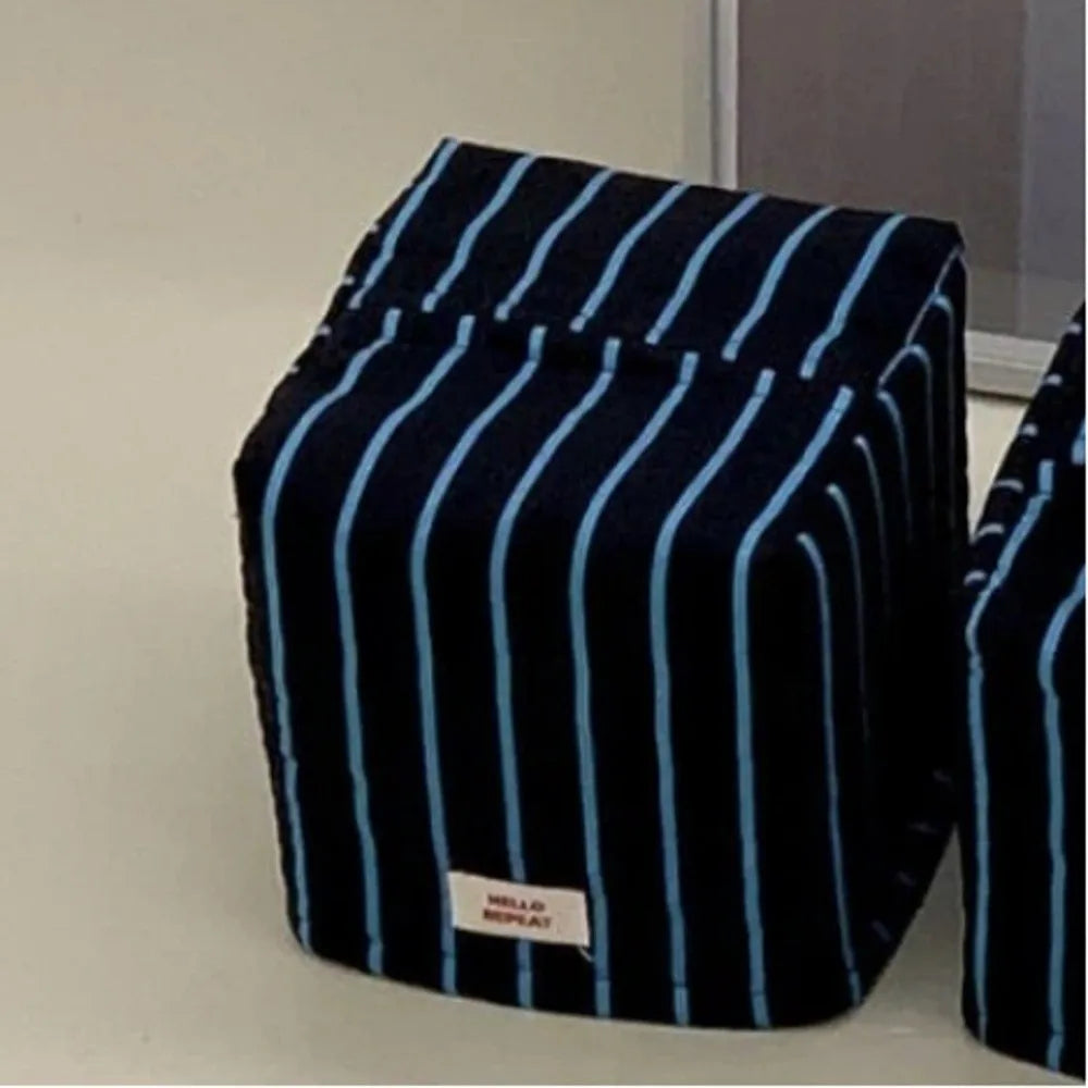 Vintage Stripe Cloth Tissue Box Cover – Desktop Organizer Tissue Box Cover Richie's blue-M