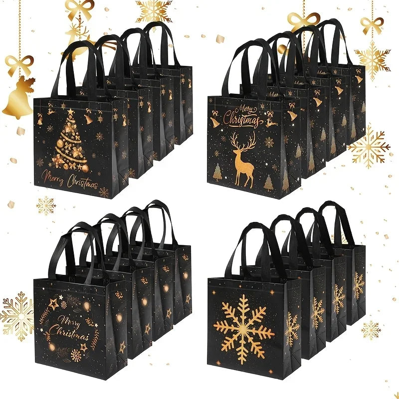 Black Gold Christmas Tote Bags Set of 4 | Xmas Gift Bags Christmas Gift Bags Richie's
