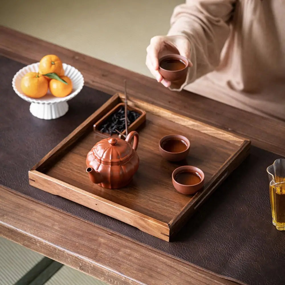 Walnut Wood Leaf Tea Tray – Round Snack & Fruit Serving Platter Wooden Serving Tray Richie's