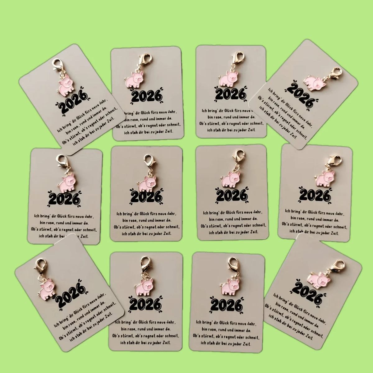 10pcs Pig Keychain Set with New Year Greeting Cards – Zinc Alloy Novelty Keychain Set Richie's
